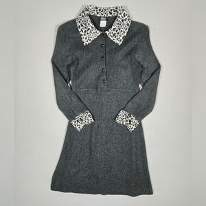 VINTAGE 80s French Curve Gray Acrylic Long Sleeve Dress Size Medium